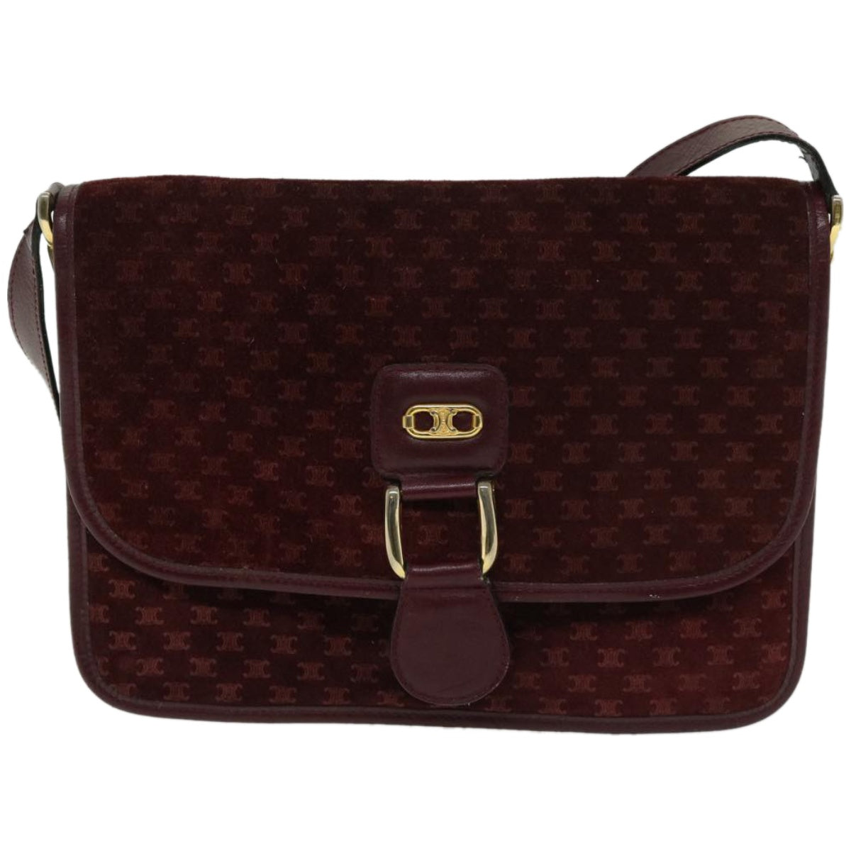 Luxury CELINE Macadam Canvas Shoulder Bag Bordeaux 66661