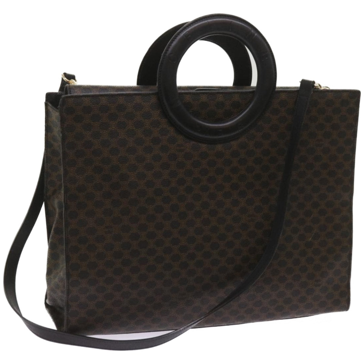 Luxury CELINE Macadam Canvas Hand Bag PVC 2way Black 66733