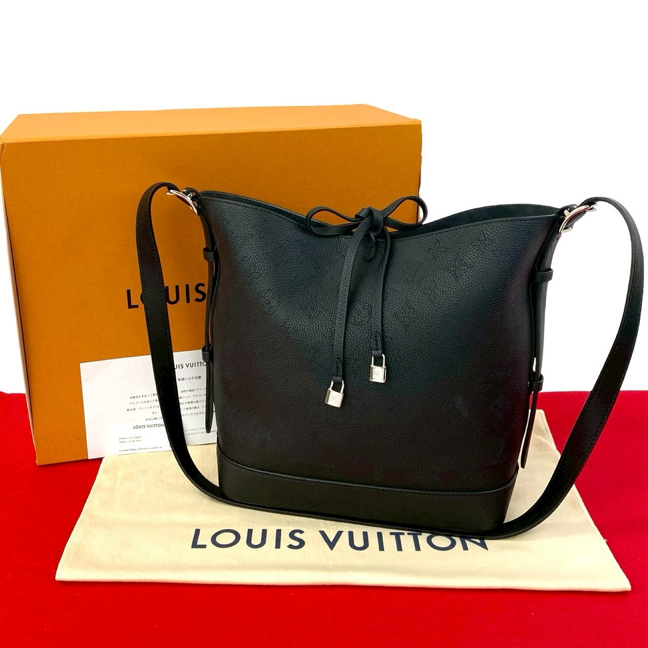 LOUIS VUITTON Shoulder Bag leather black Monogram Mahina Flor NM