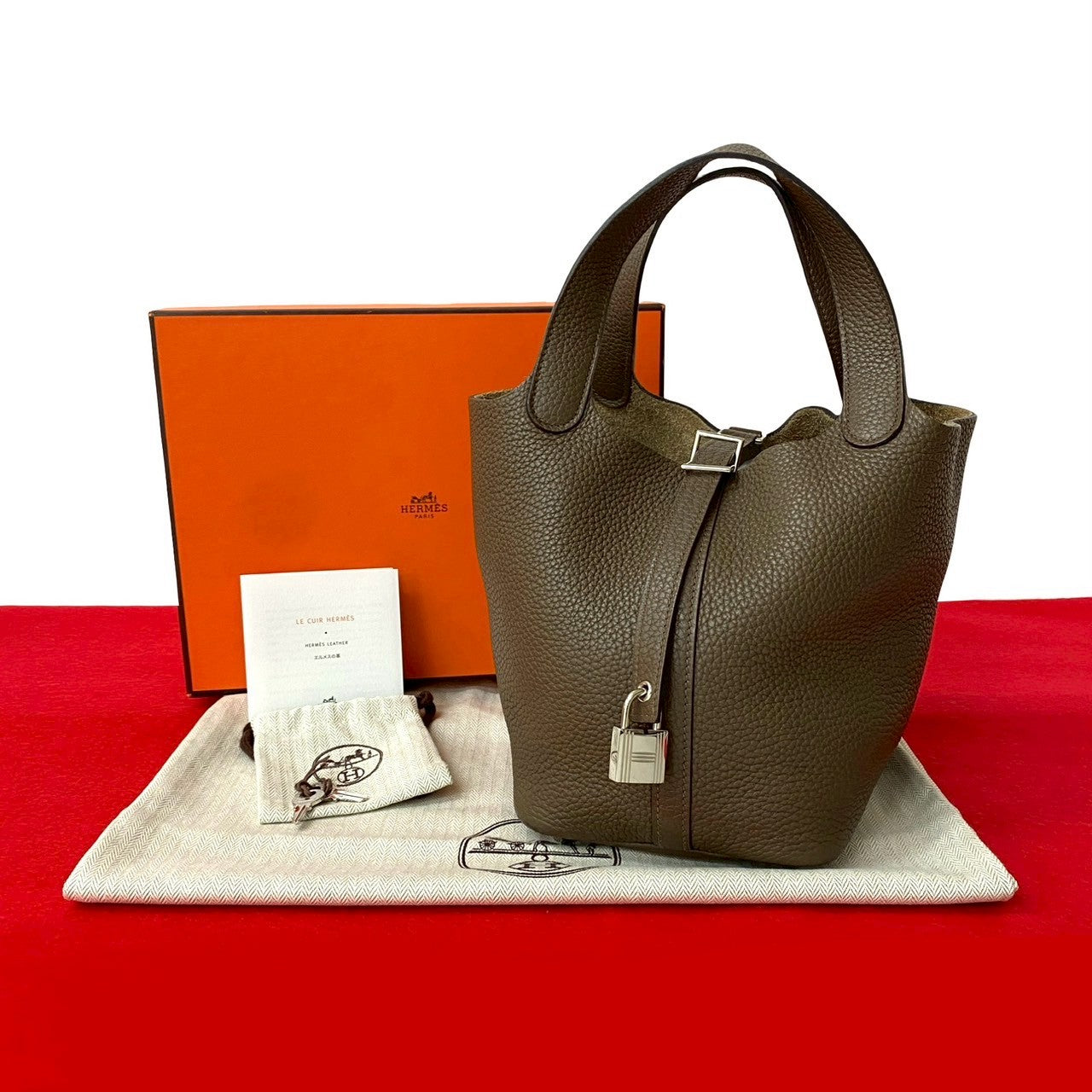 HERMES Handbag Taurillon Clemence Brown Picotan Lock PM