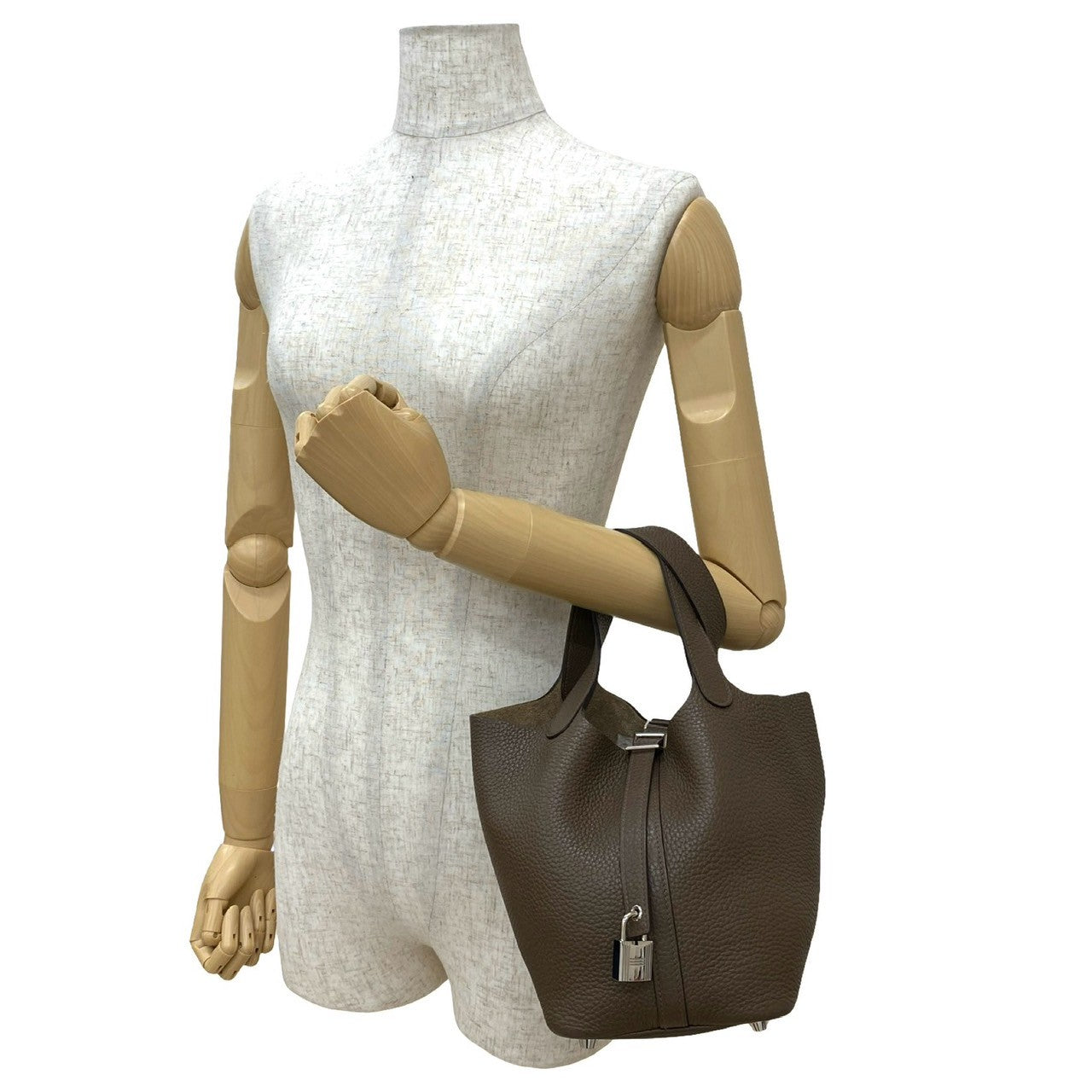 HERMES Handbag Taurillon Clemence Brown Picotan Lock PM