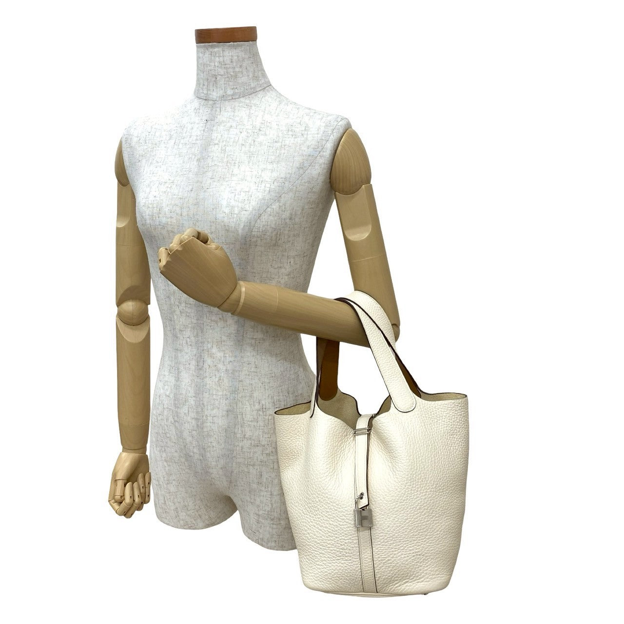 HERMES Handbag Taurillon Clemence white Picotan Lock MM