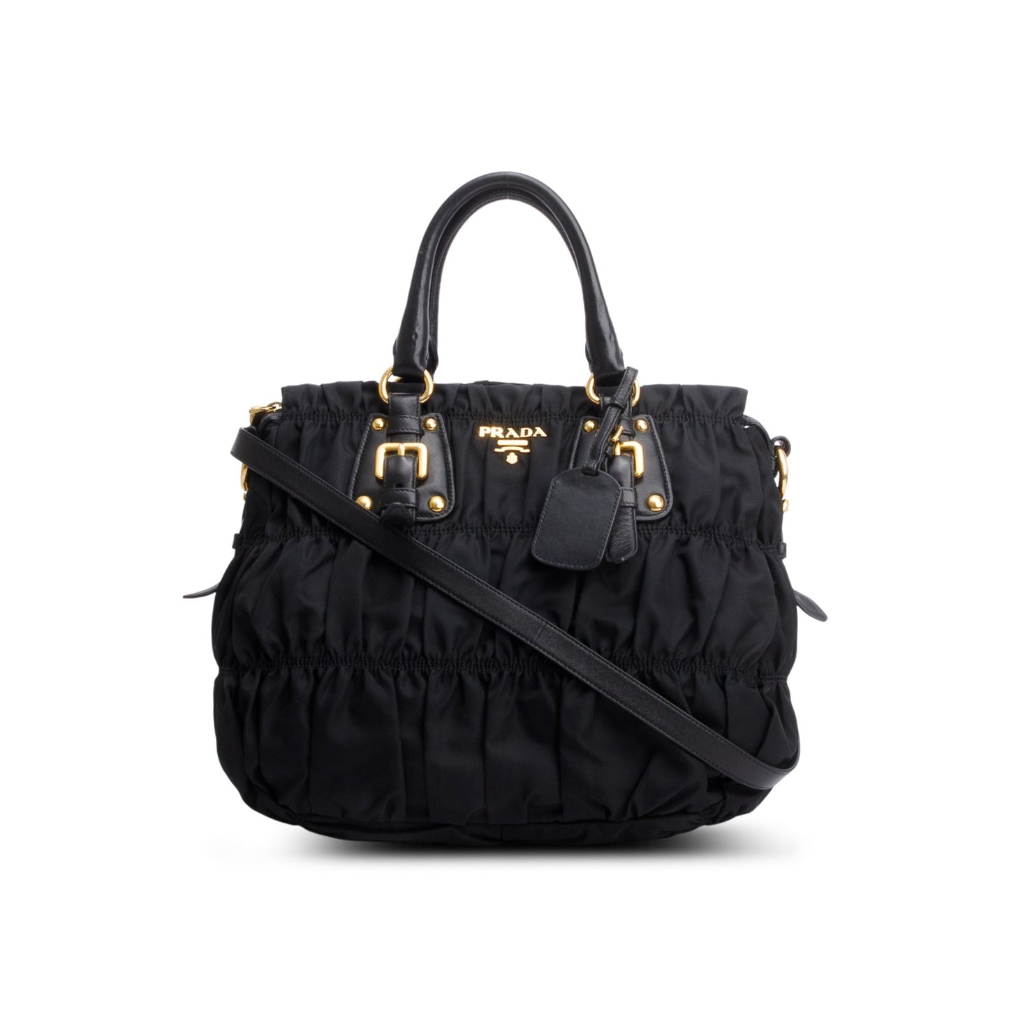 Prada Black Leather-Trimmed Tessuto Gaufre Tote