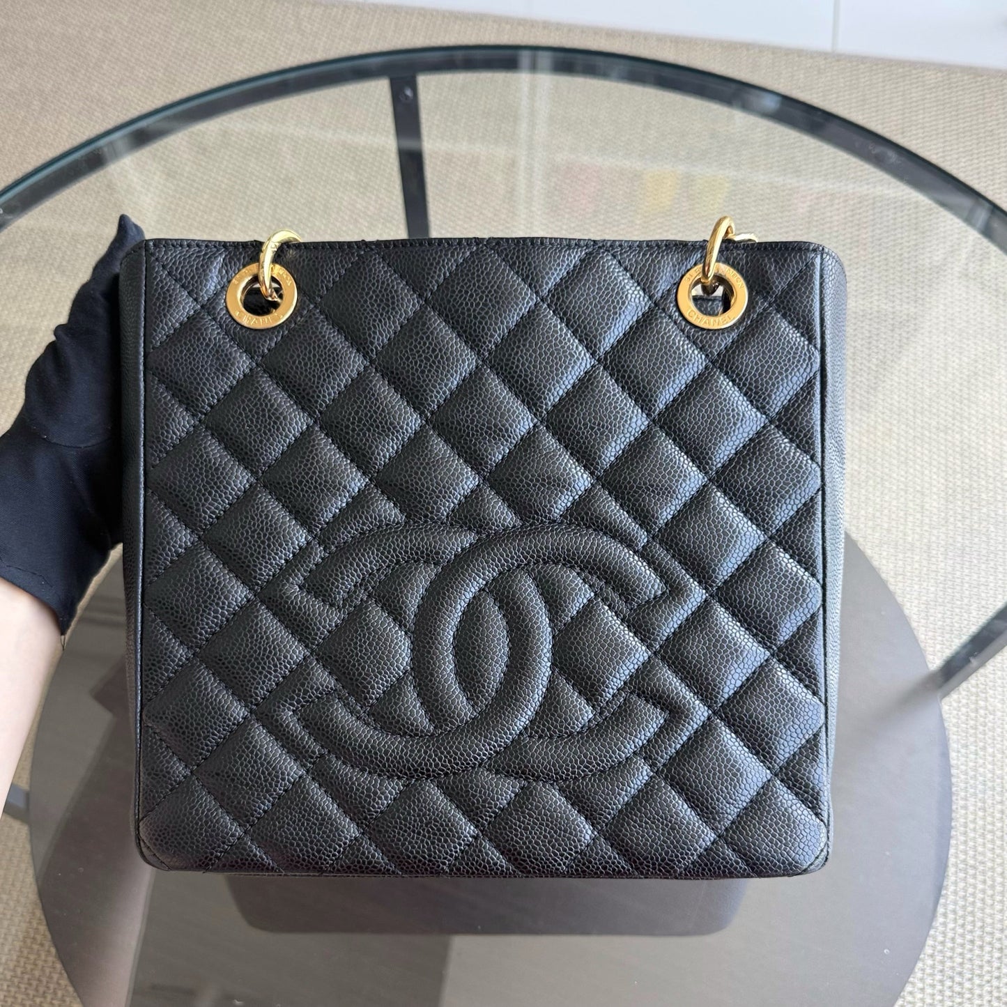 Chanel PST Petite Shopping Tote - Caviar Quilted Grained Calfskin Black Gold Hardware Series 14