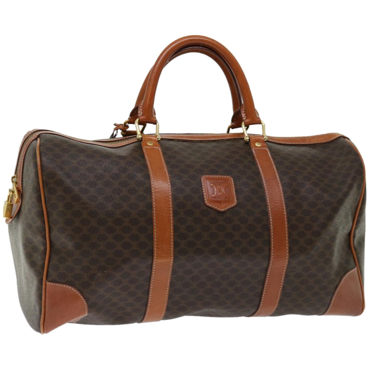 Luxury CELINE Macadam Canvas Boston Bag PVC Brown 66956