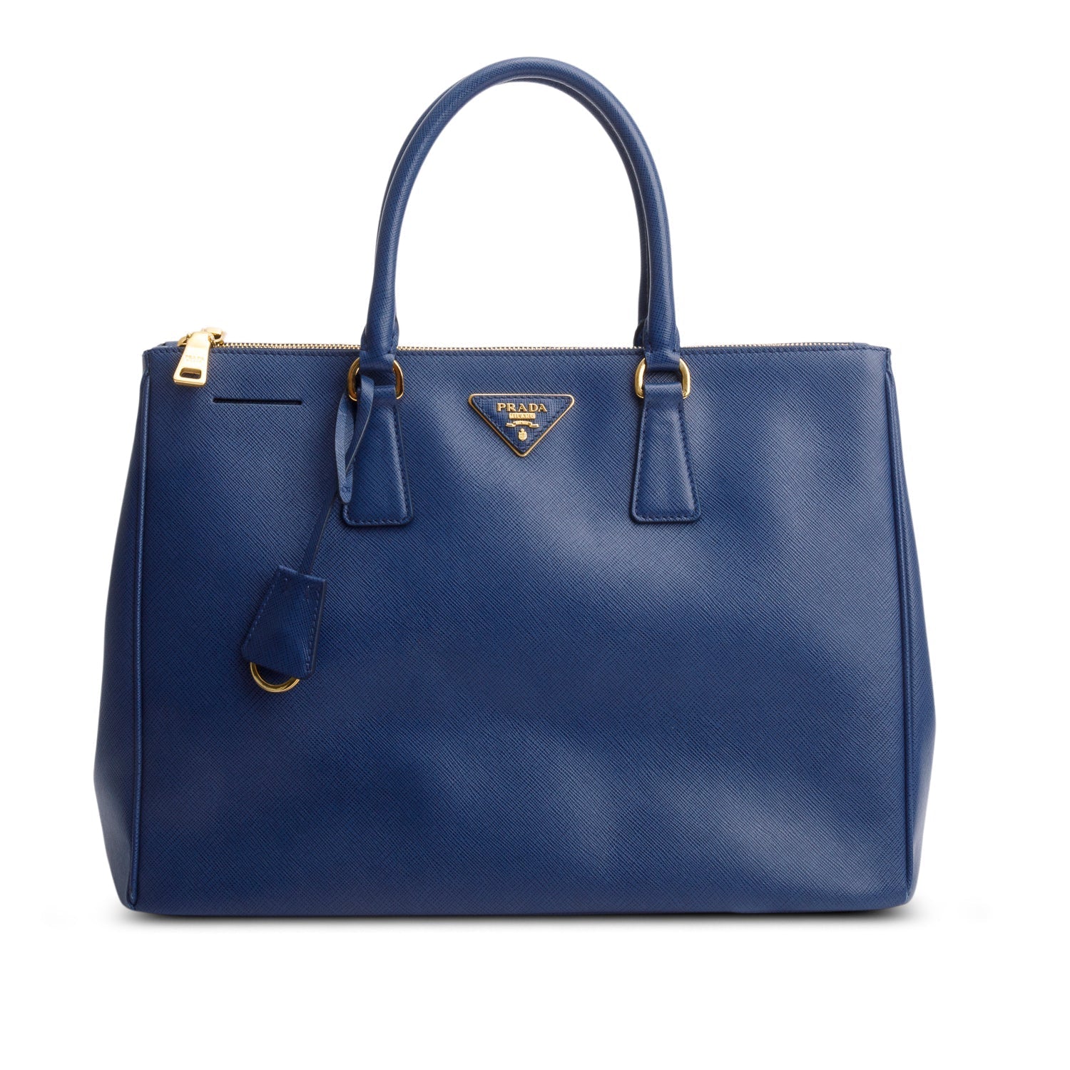Prada Blue Saffiano Lux Large Double Zip Galleria Tote