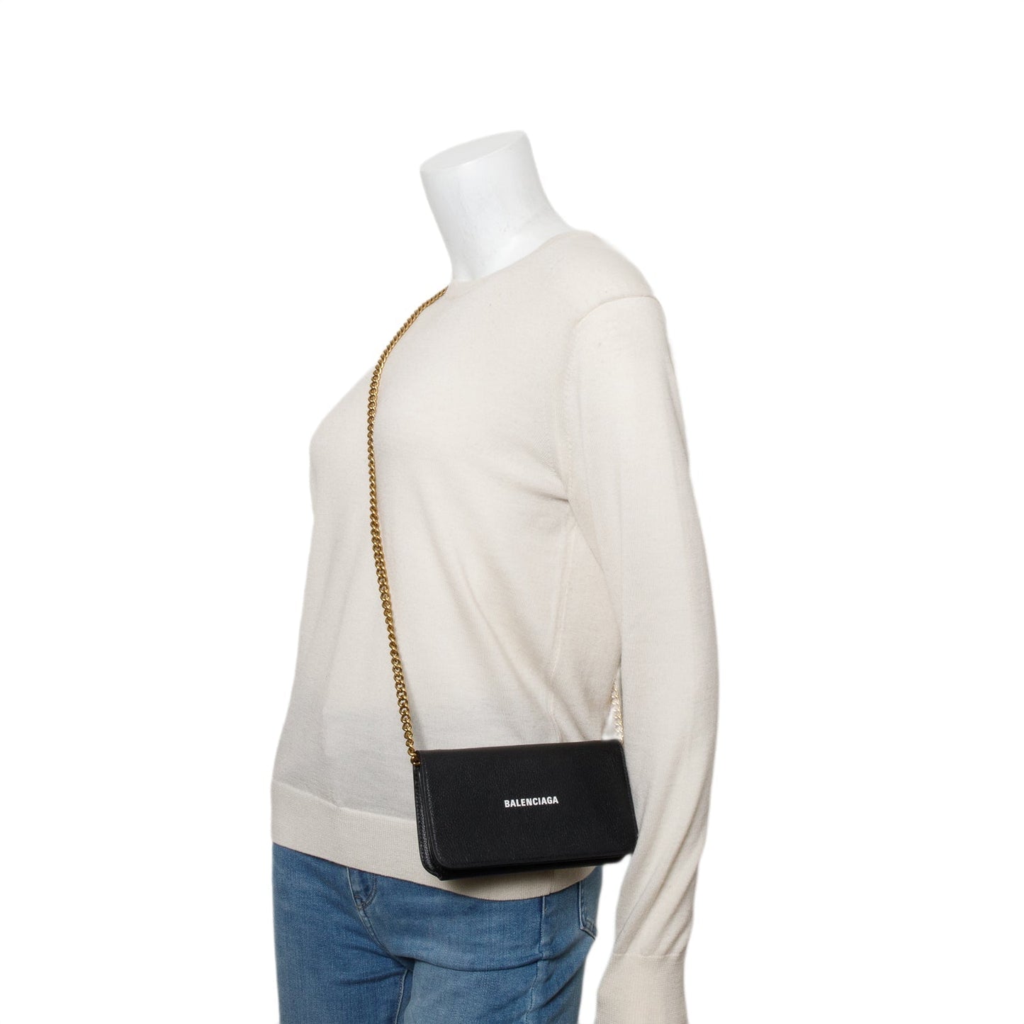 Balenciaga Black Leather Phone Holder Wallet on Chain