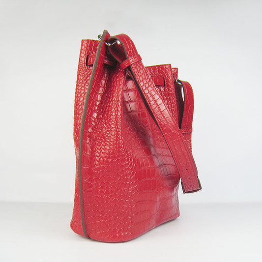 Luxury Hermes Crocodile vein Shoulder Bag red Silver