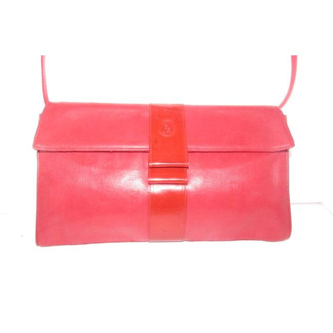 Fendi Red Embossed Leather Zucca Print Multi Compartment Two Way Purse