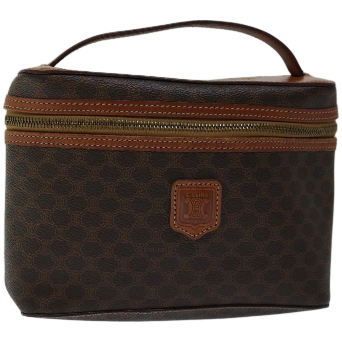 Luxury CELINE Macadam Canvas Vany Cosmetic Pouch PVC Leather Brown 67003