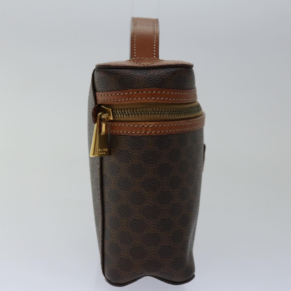 Luxury CELINE Macadam Canvas Vany Cosmetic Pouch PVC Leather Brown 67003
