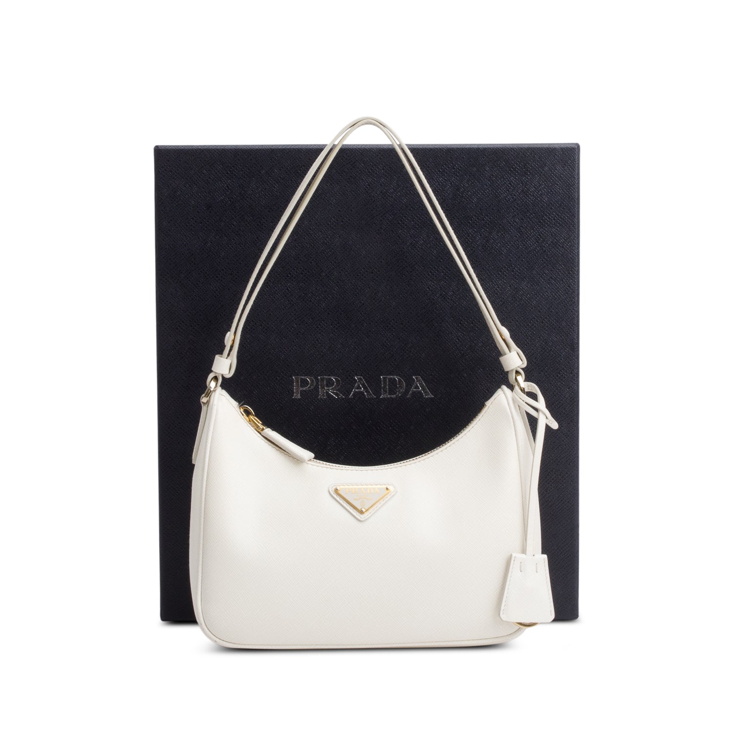 Prada 2023 White Saffiano Lux Mini Re-Edition Shoulder Bag