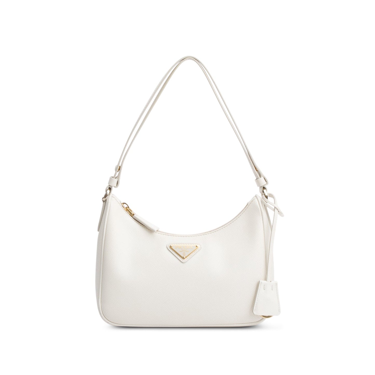 Prada 2023 White Saffiano Lux Mini Re-Edition Shoulder Bag