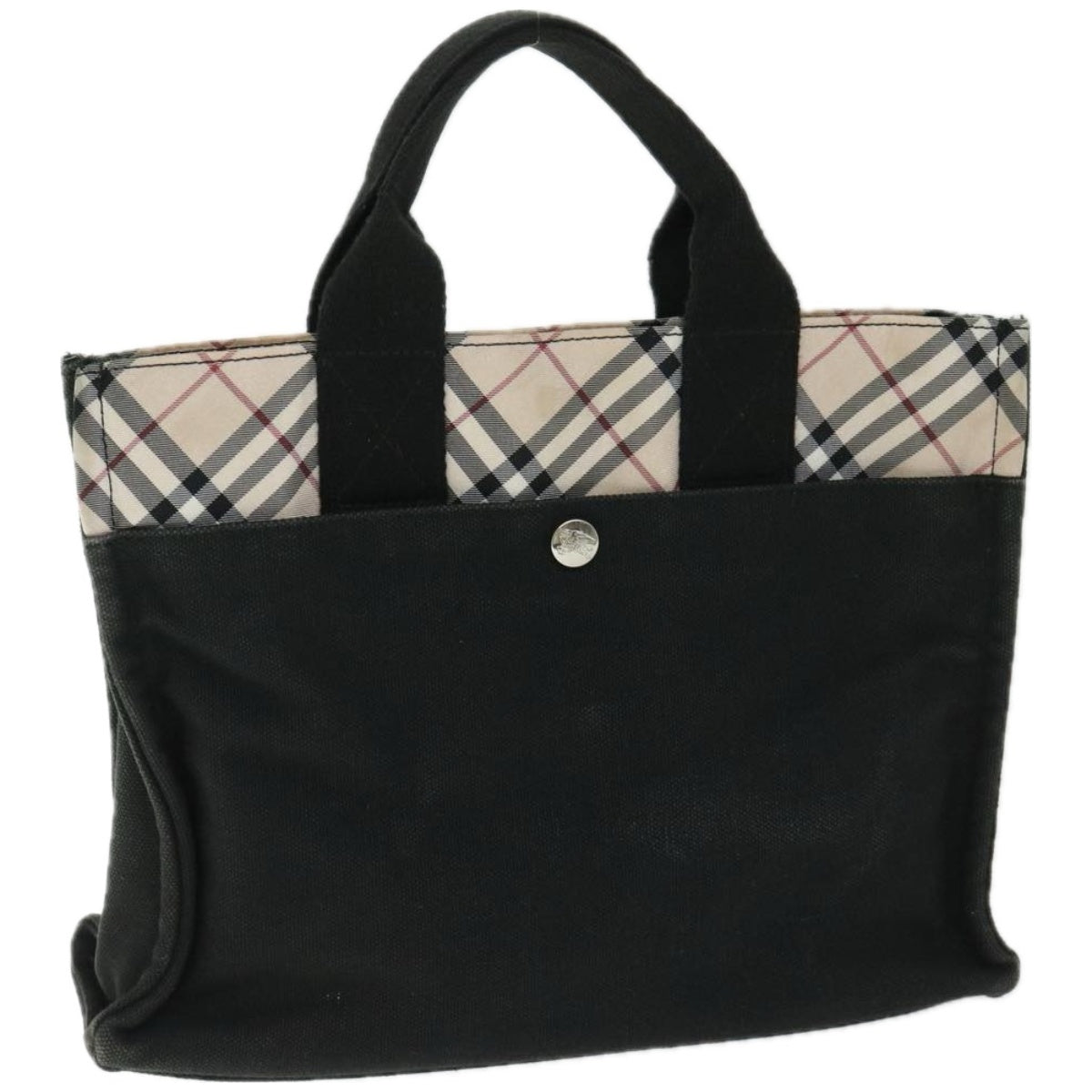 Burberry Nova Check Hand Bag Canvas Beige Black Auth 67106