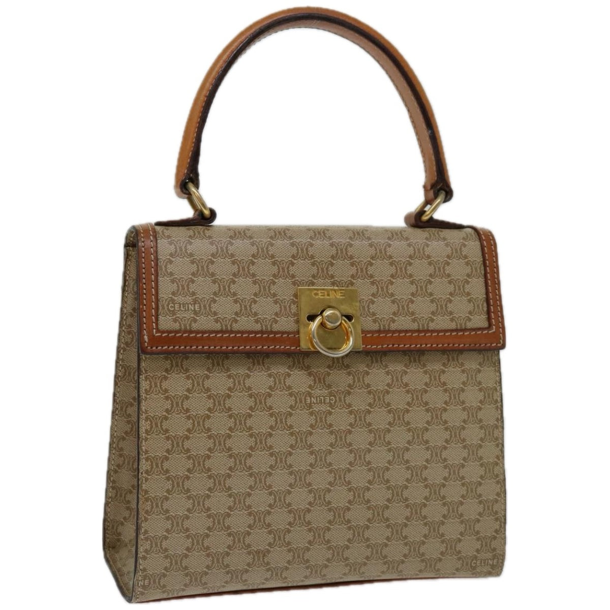 Luxury CELINE Macadam Canvas Hand Bag Beige 67122