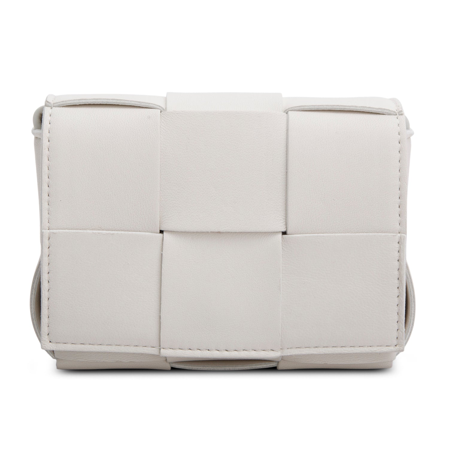 Bottega Veneta White Maxi Intrecciato Leather Extra Mini Cassette Flap Bag