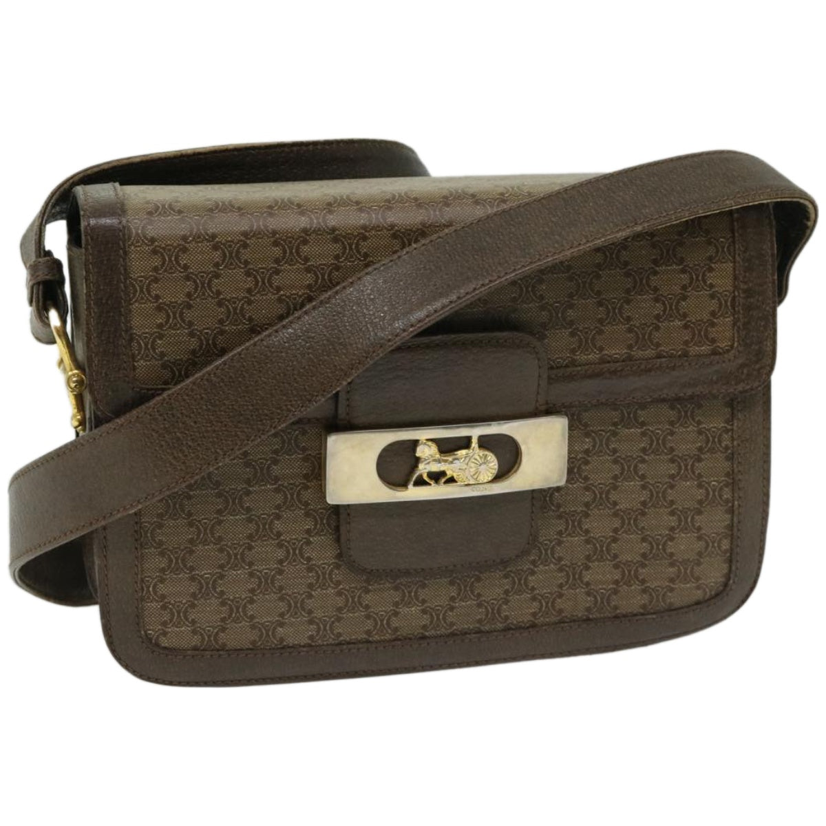 Luxury CELINE Macadam Canvas Shoulder Bag Brown 67180