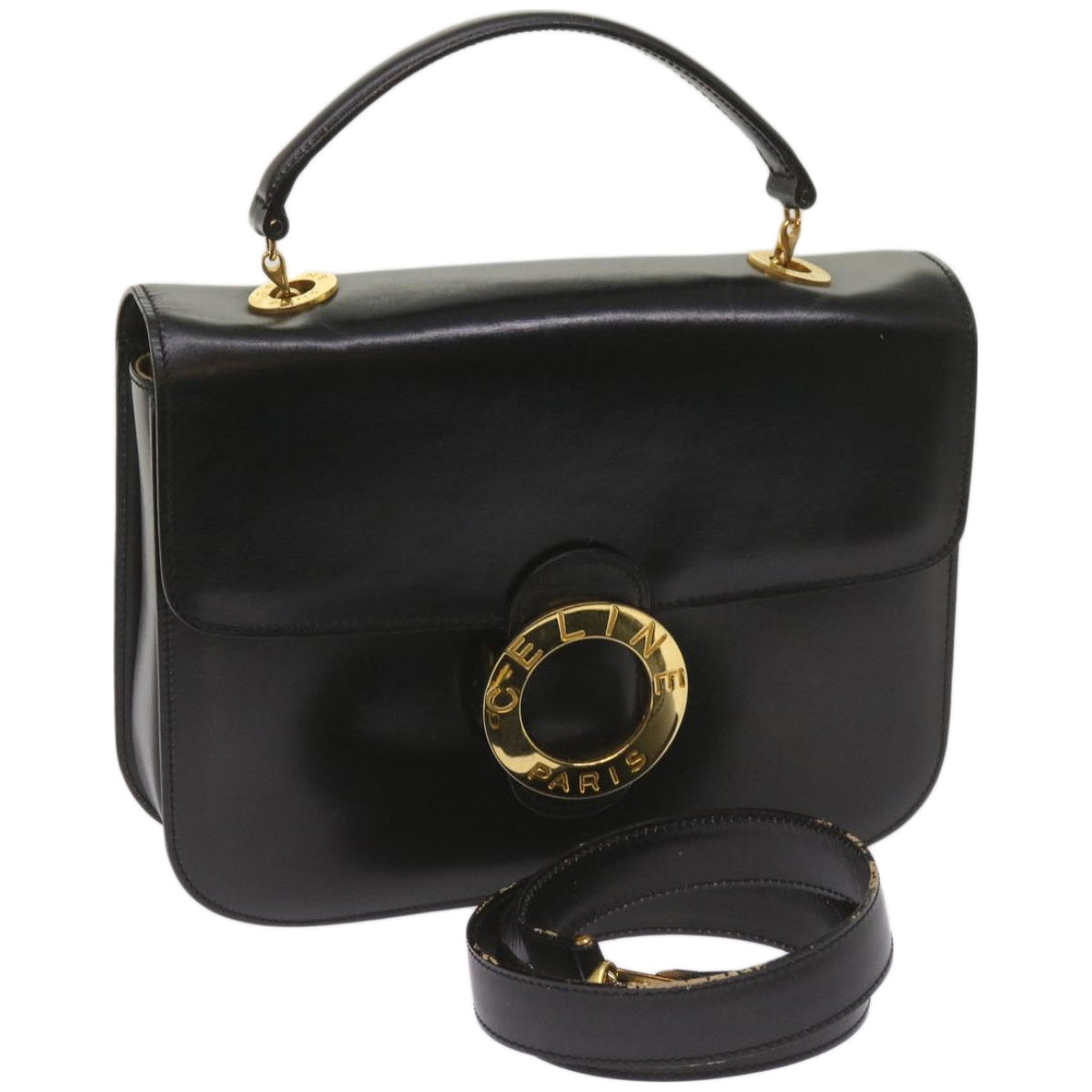 Luxury CELINE Shoulder Bag Leather Black 67274