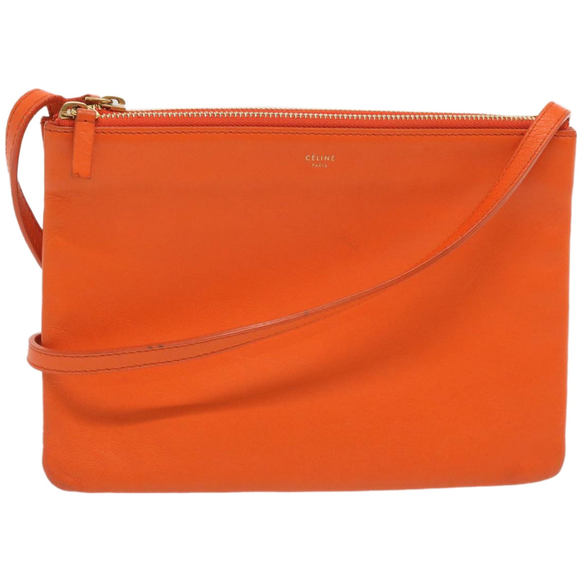 Luxury CELINE Trio Small Shoulder Bag Leather Orange 67320