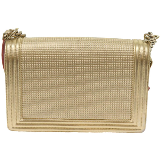 CHANEL Boy Chain Shoulder Bag Leather Gold CC Auth 67371A