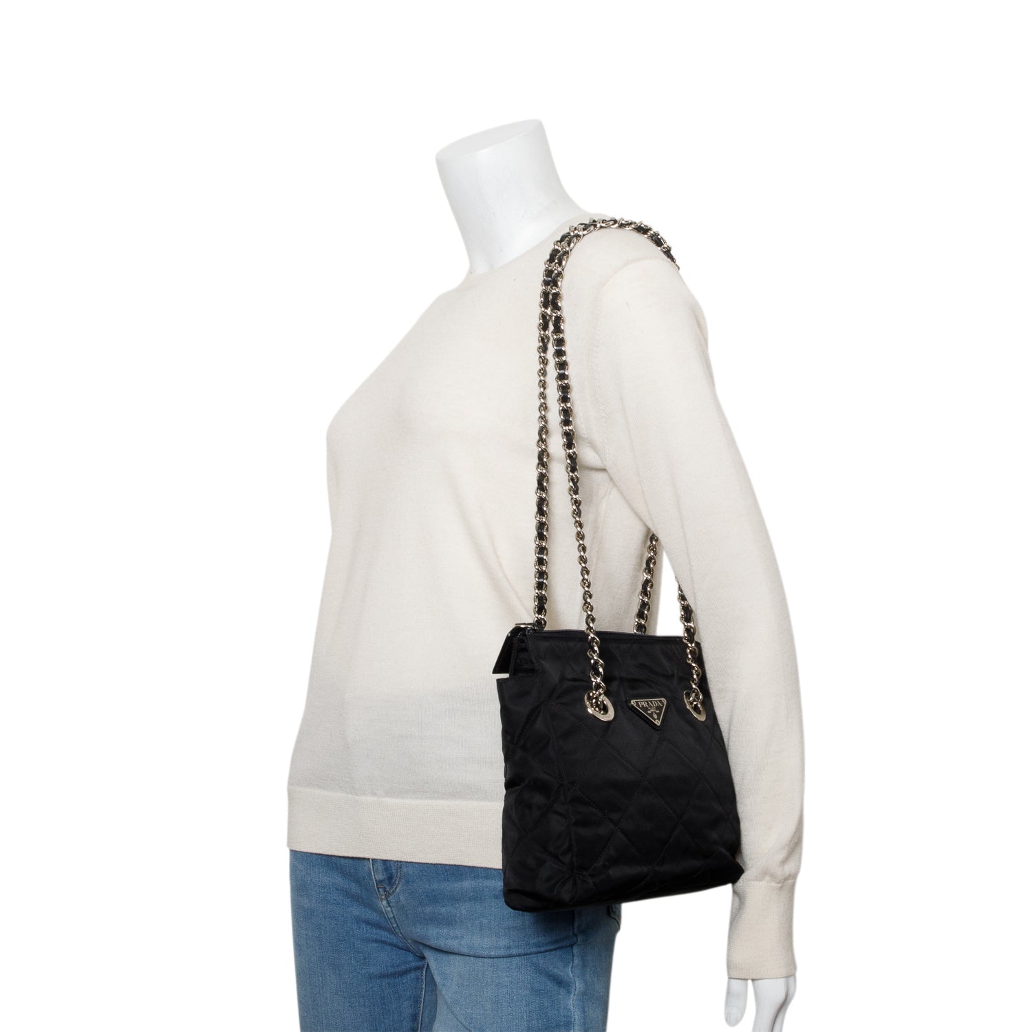 Prada Black Tessuto Nylon Quilted Chain Tote