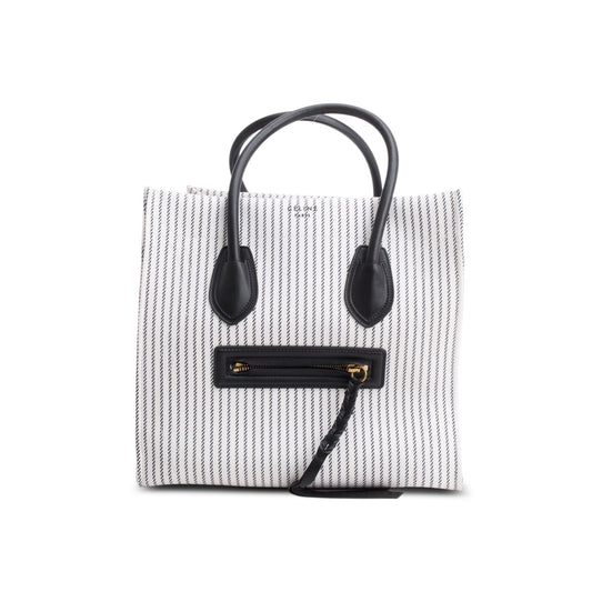 Celine White Cotton Canvas Striped Medium Phantom Luggage Tote