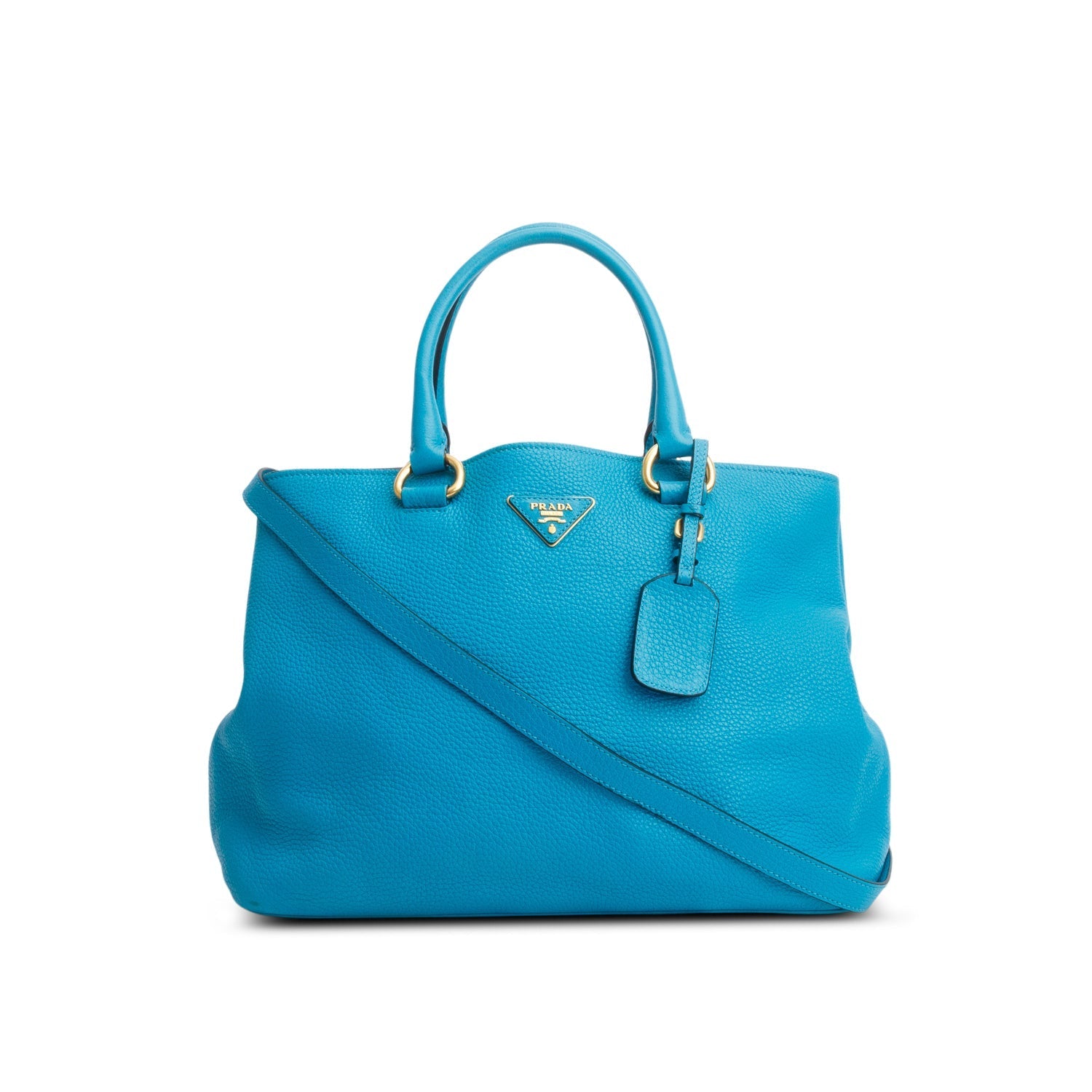 Prada Blue Vitello Daino Convertible Tote