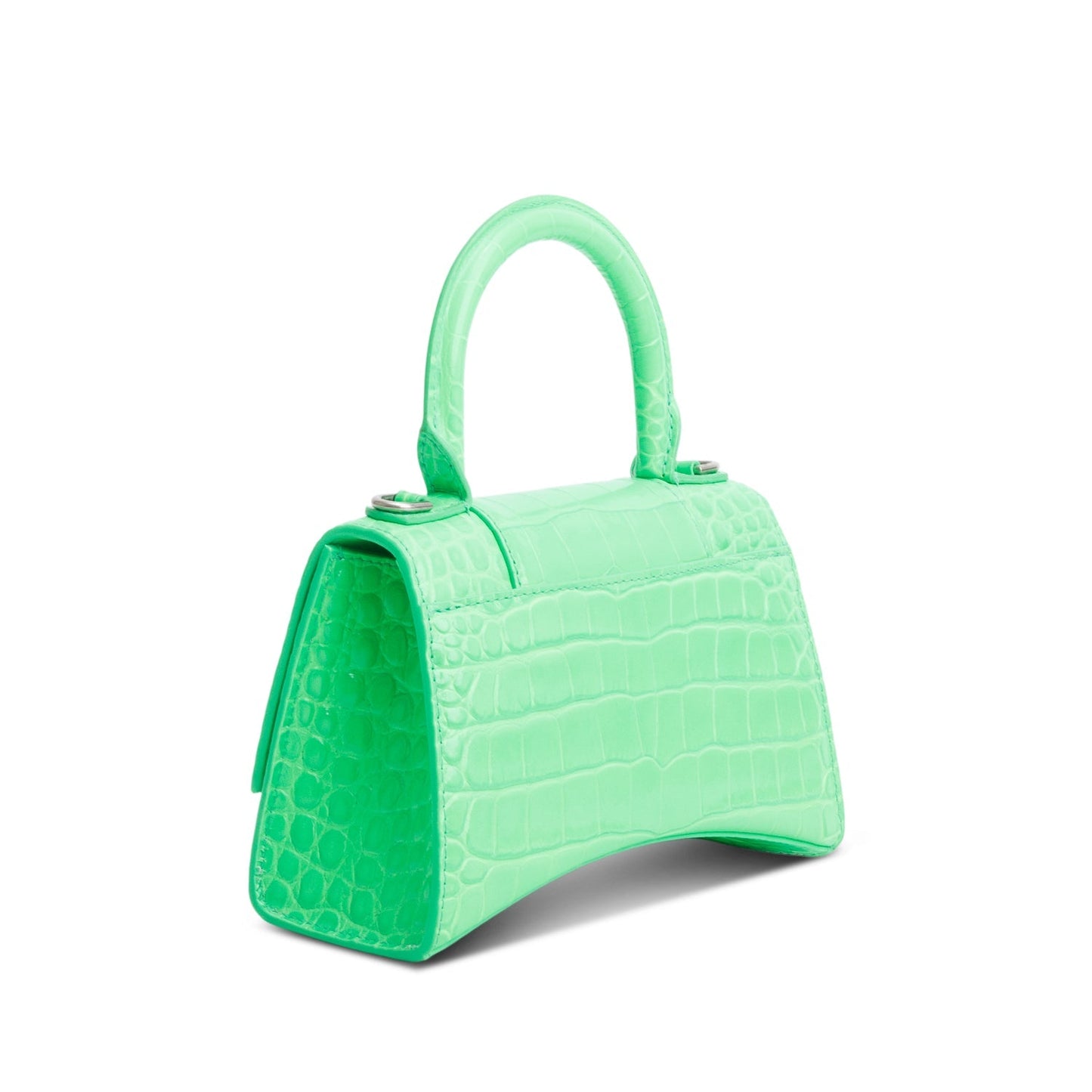 Balenciaga Green Croc-Embossed Leather XS Hourglass Crystal Top Handle Bag
