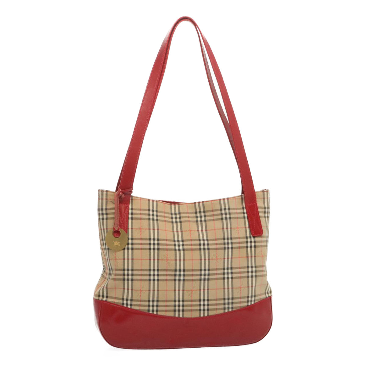 Burberry Nova Check Tote Bag Canvas Beige Red Auth 67775