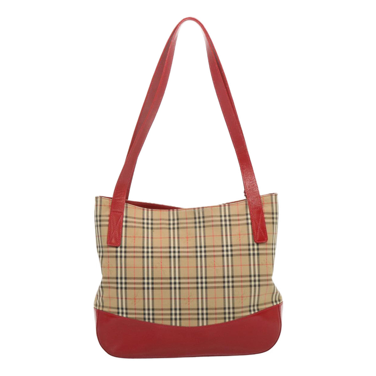 Burberry Nova Check Tote Bag Canvas Beige Red Auth 67775