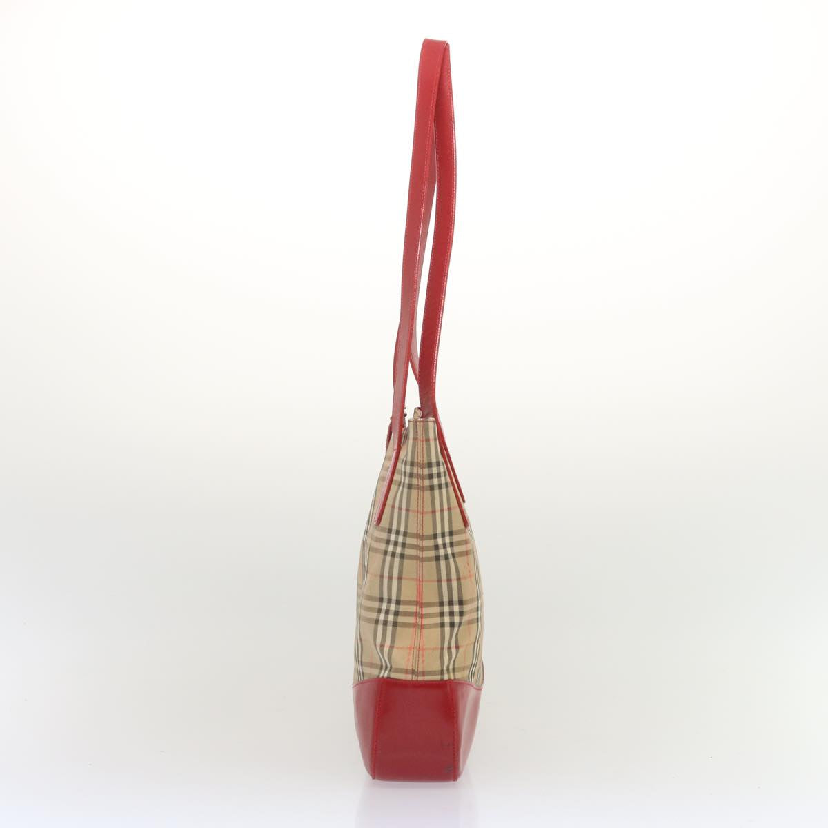 Burberry Nova Check Tote Bag Canvas Beige Red Auth 67775
