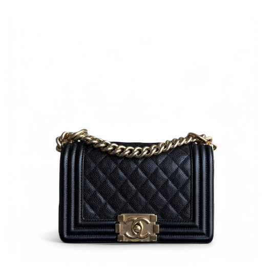 Chanel Boy Small - Caviar 20CM Quilted Black Gold Hardware Series 23