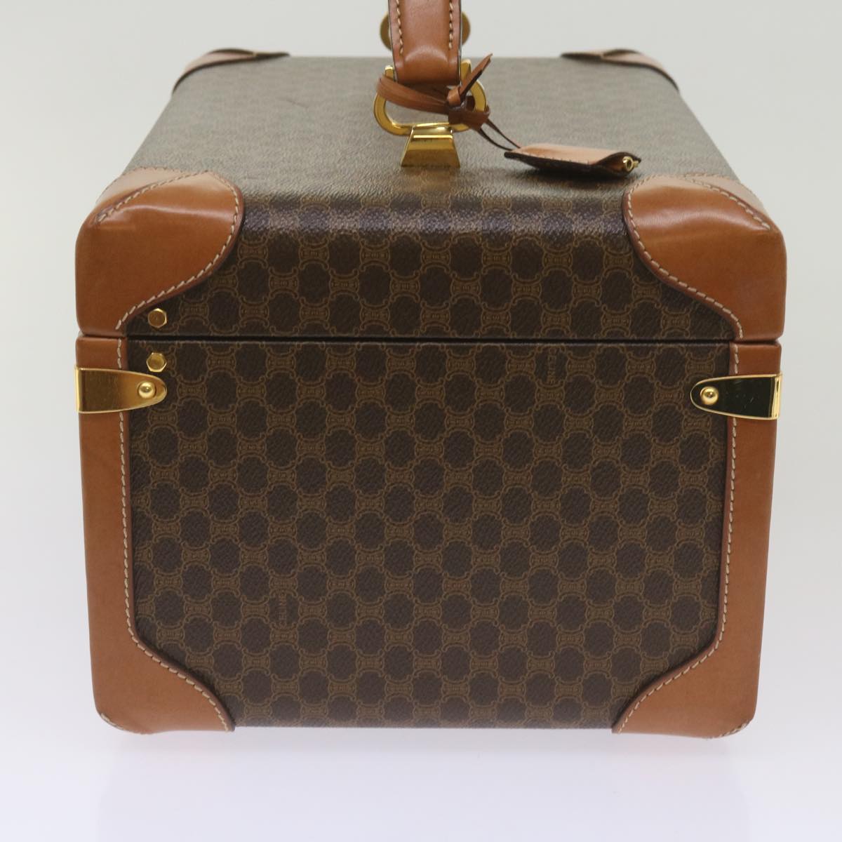 Luxury CELINE Macadam Canvas Vany Case Hand Bag PVC Brown 67848A
