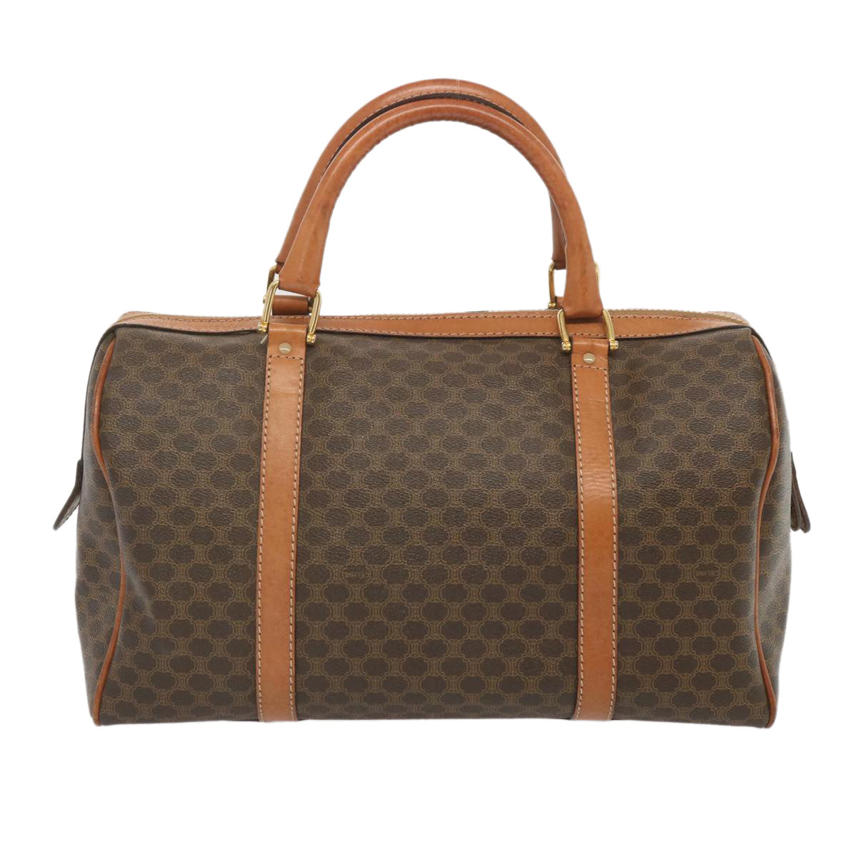 Luxury CELINE Macadam Canvas Boston Bag PVC Brown 68004
