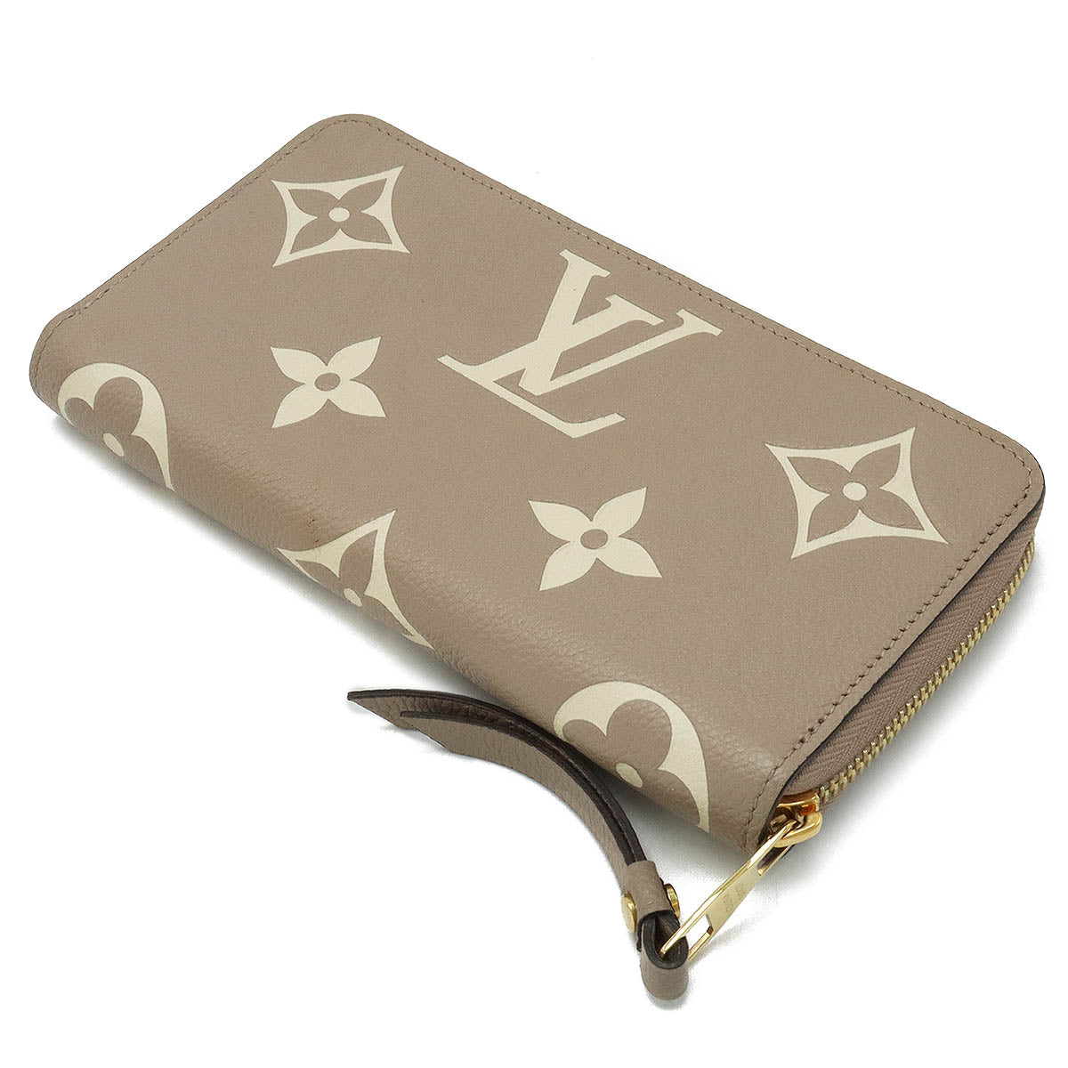 Louis vuitton Monogram Emplant Zippie Wallet Round Fassner Long Wallet Bicycle Trolley Cream M69794