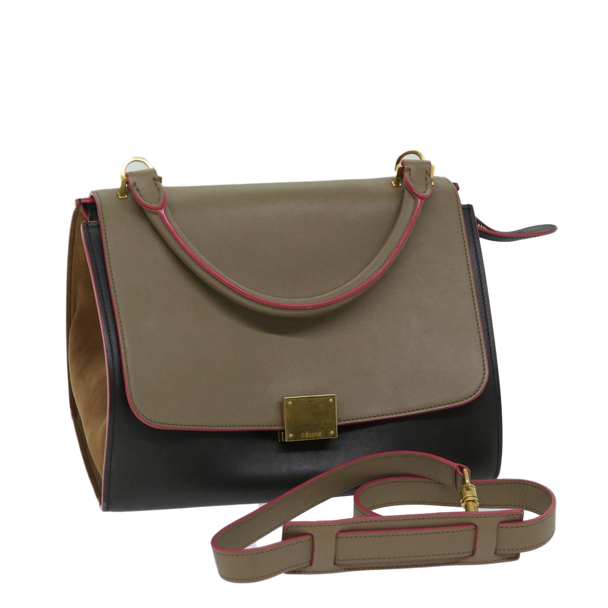 Luxury CELINE Trapeze Hand Bag Leather 2way Brown 68058