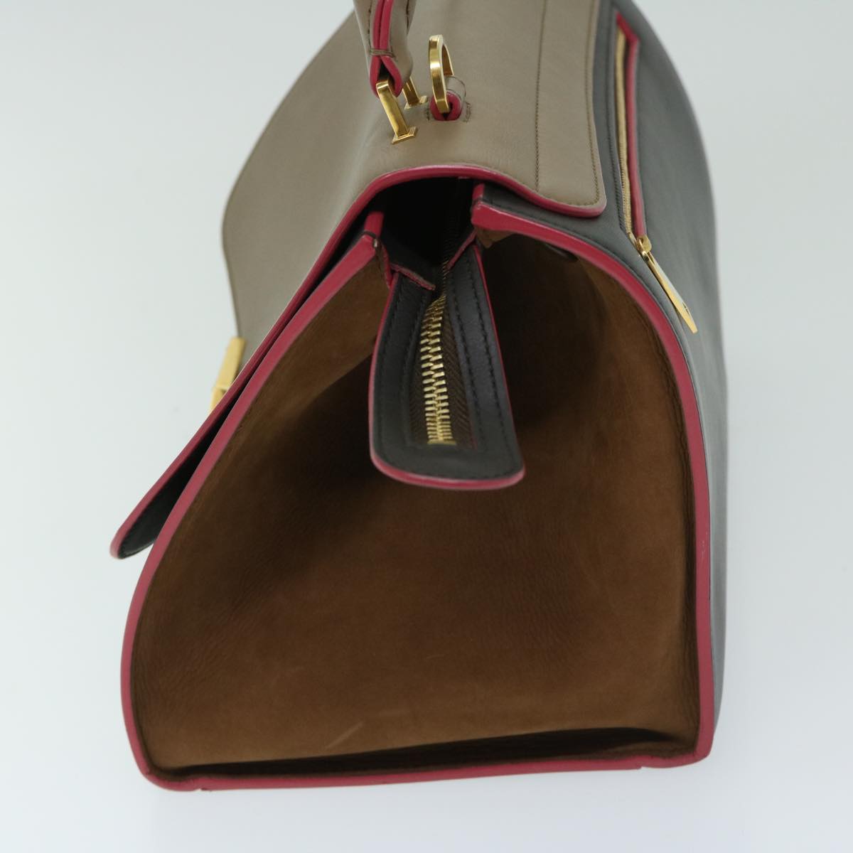 Luxury CELINE Trapeze Hand Bag Leather 2way Brown 68058