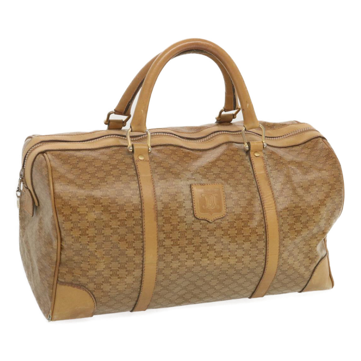 Luxury CELINE Macadam Canvas Boston Bag Beige 68079