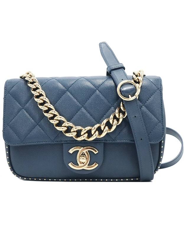 Chanel Blue Caviar CC Logo Small Gold Stud Chain Shoulder Bag 24th Chanel