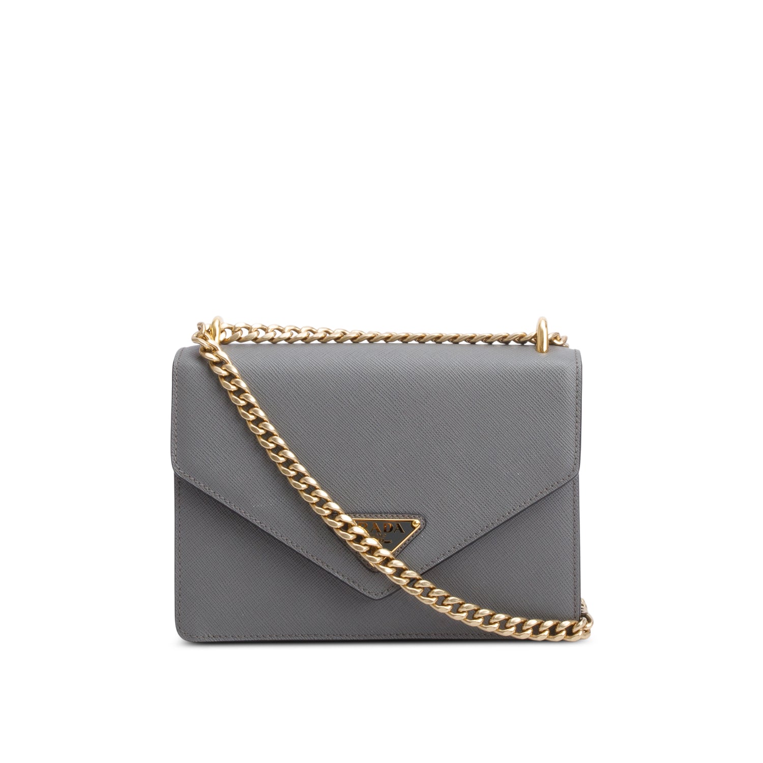 Prada Grey Saffiano Leather Envelope Shoulder Bag