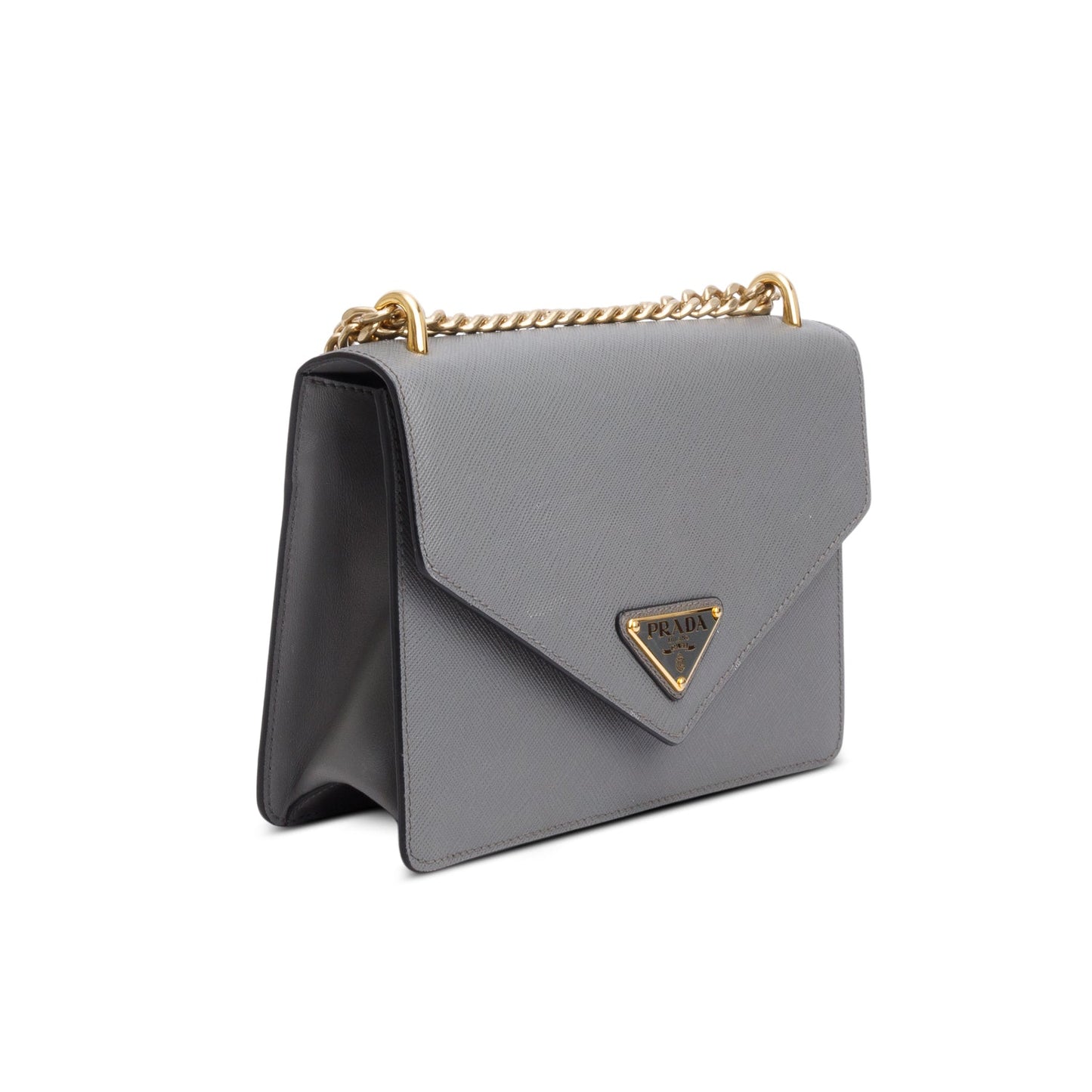 Prada Grey Saffiano Leather Envelope Shoulder Bag