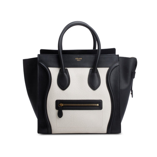 Celine Black/White Smooth Calfskin Leather Mini Luggage Tote