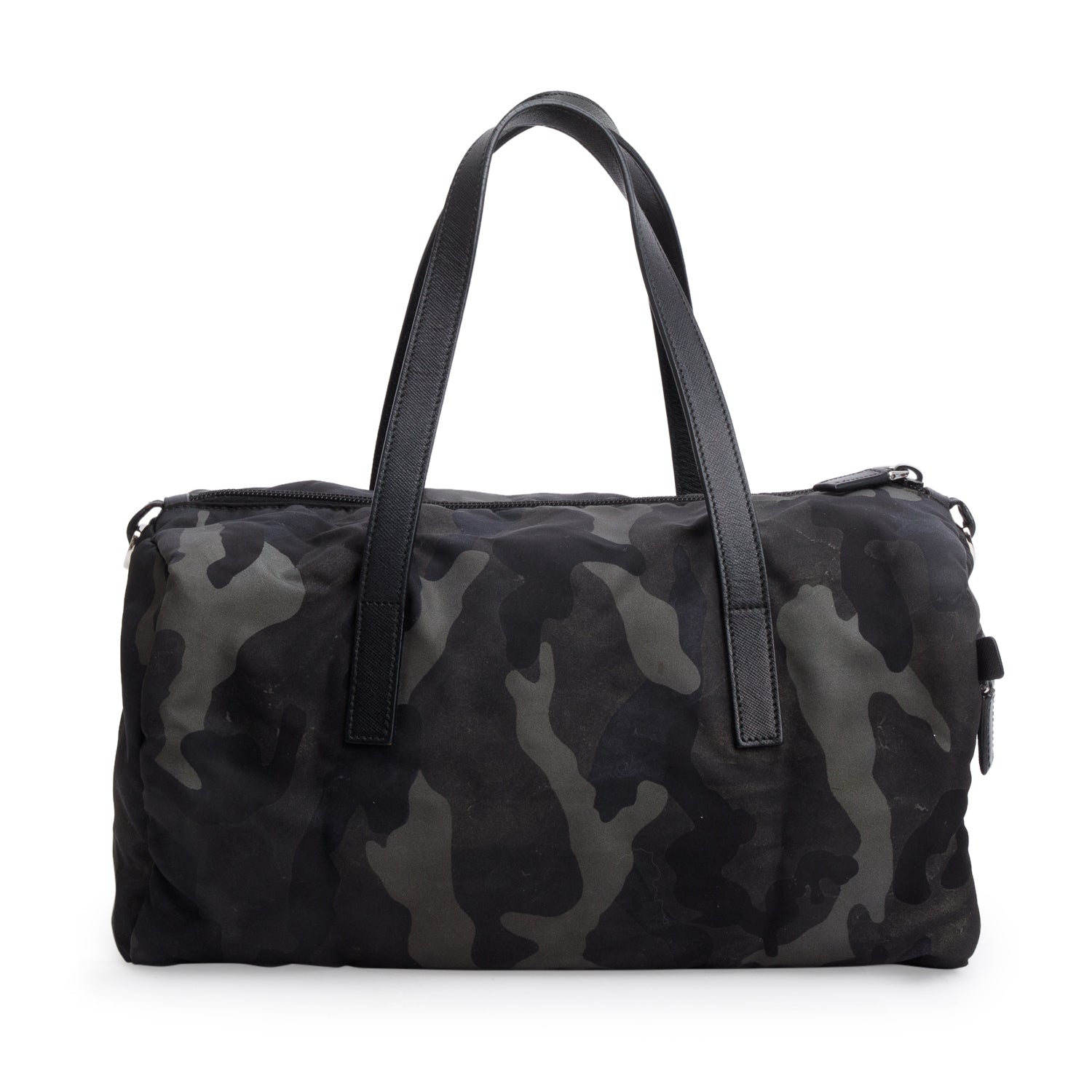 Prada Black Nylon Convertible Camouflage Small Boston Bag