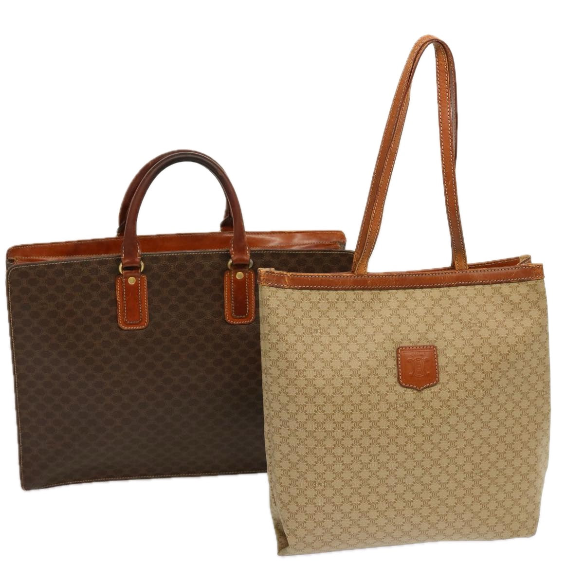 Luxury CELINE Macadam Canvas Tote Bag PVC 2Set Beige Brown 68348