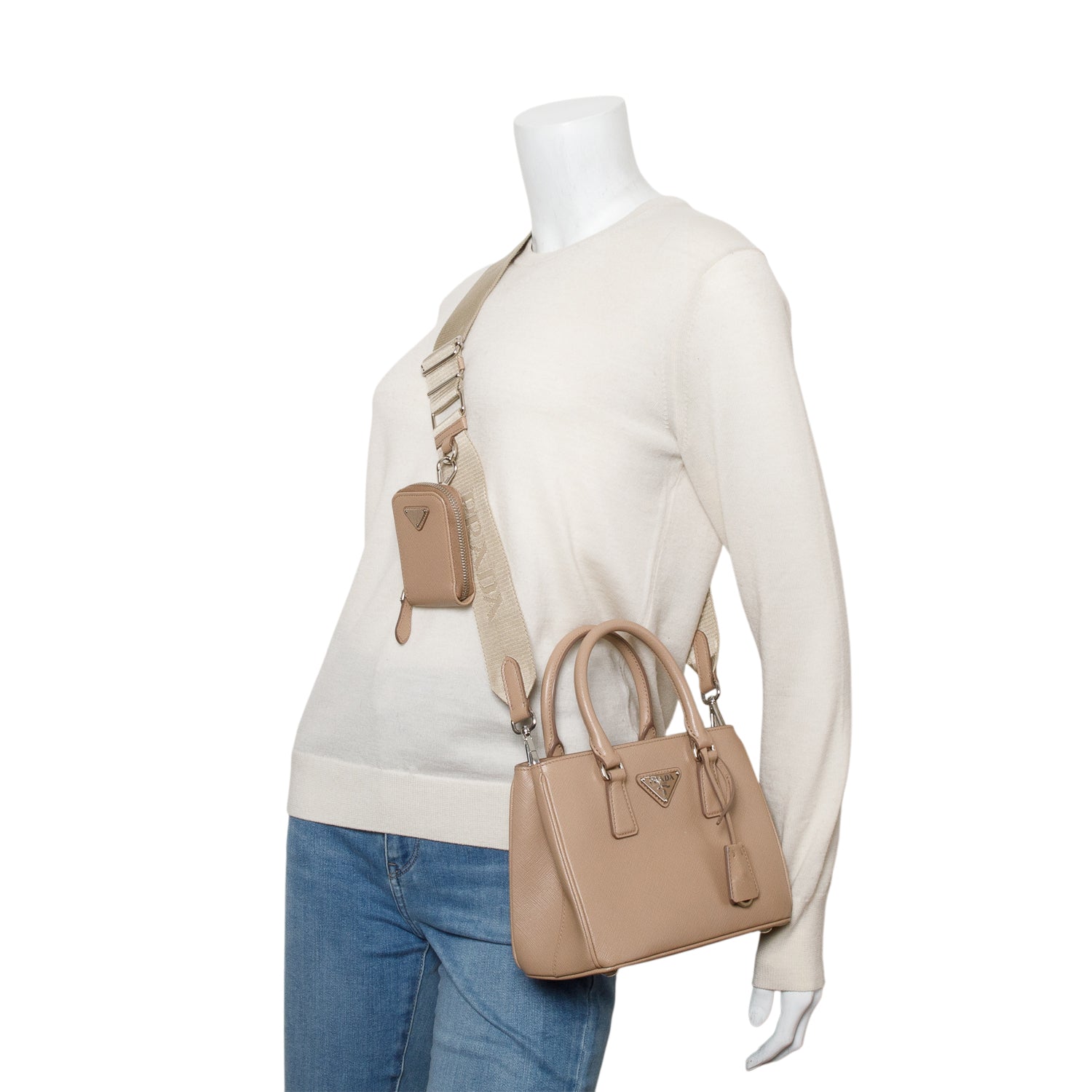 Prada 2022 Beige Saffiano Leather Mini Tote