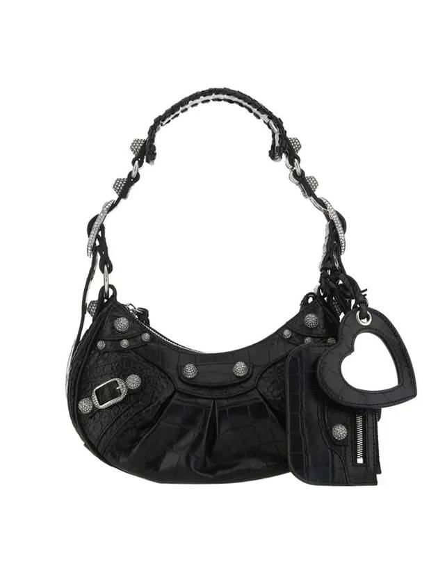 Luxury Balenciaga Trending 2026 Le Cagole Crocodile Embossed Shoulder Bag Black