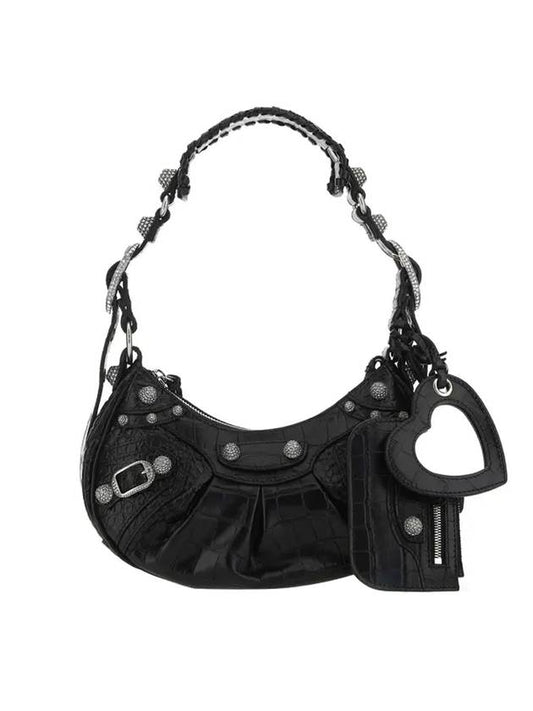 Luxury Balenciaga Trending 2026 Le Cagole Crocodile Embossed Shoulder Bag Black