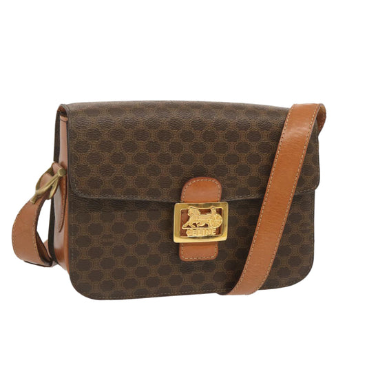 Luxury CELINE Macadam Canvas Shoulder Bag PVC Leather Brown 68505
