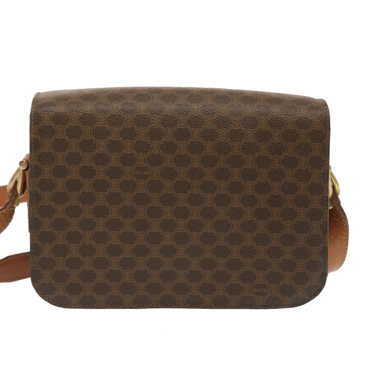 Luxury CELINE Macadam Canvas Shoulder Bag PVC Leather Brown 68505