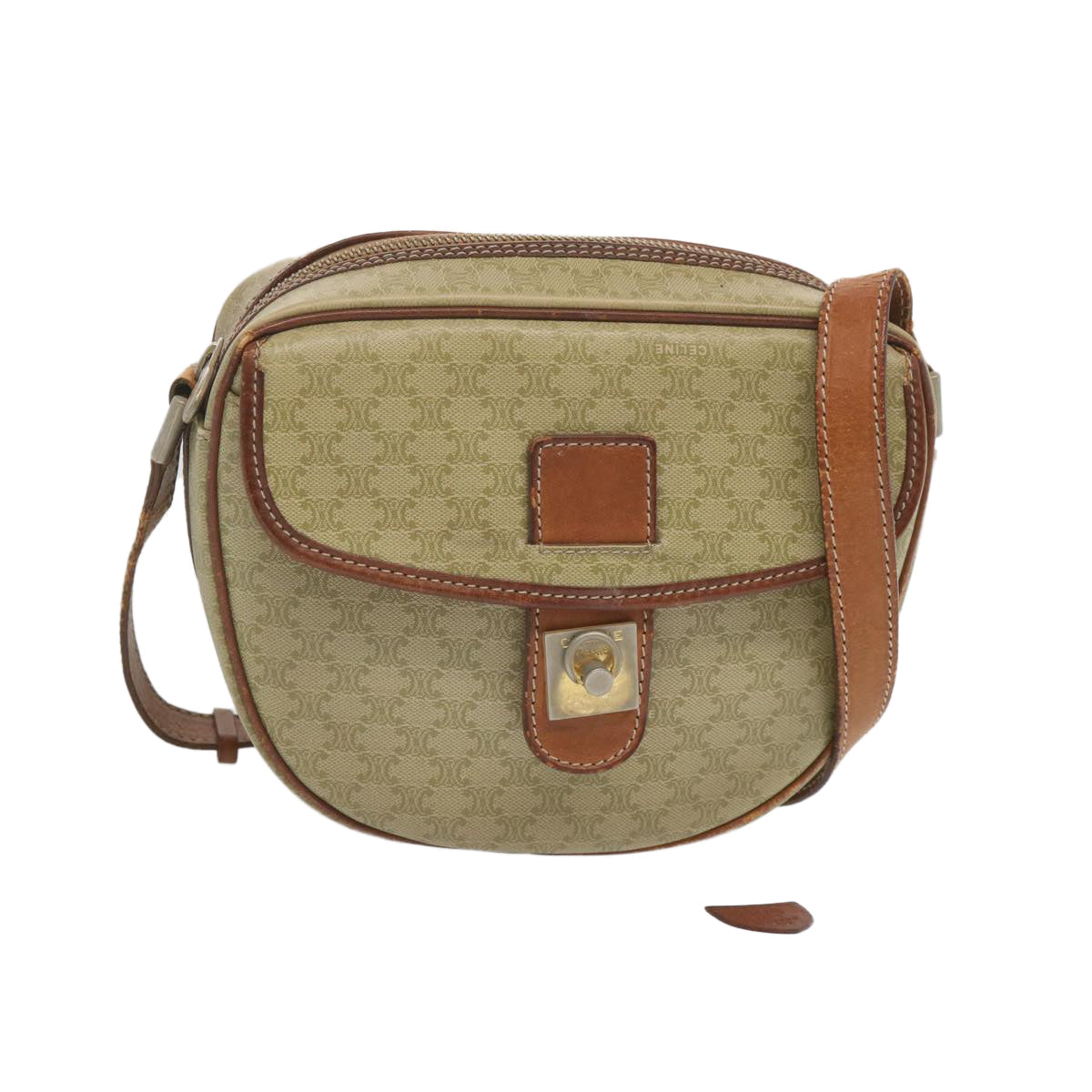 Luxury CELINE Macadam Canvas Shoulder Bag Beige 68512